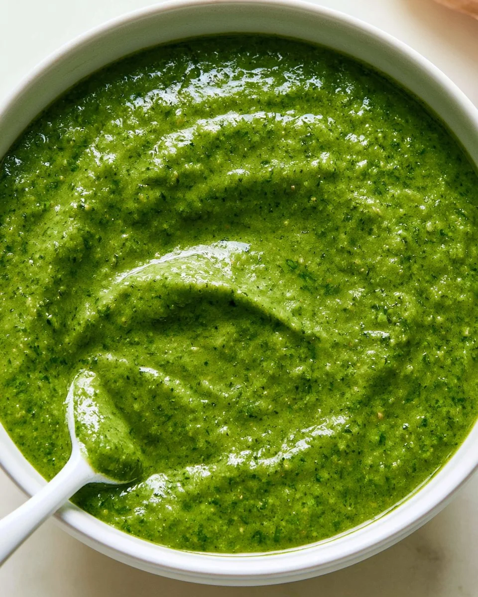 A vibrant bowl of homemade vegan pesto made with fresh basil and nuts.