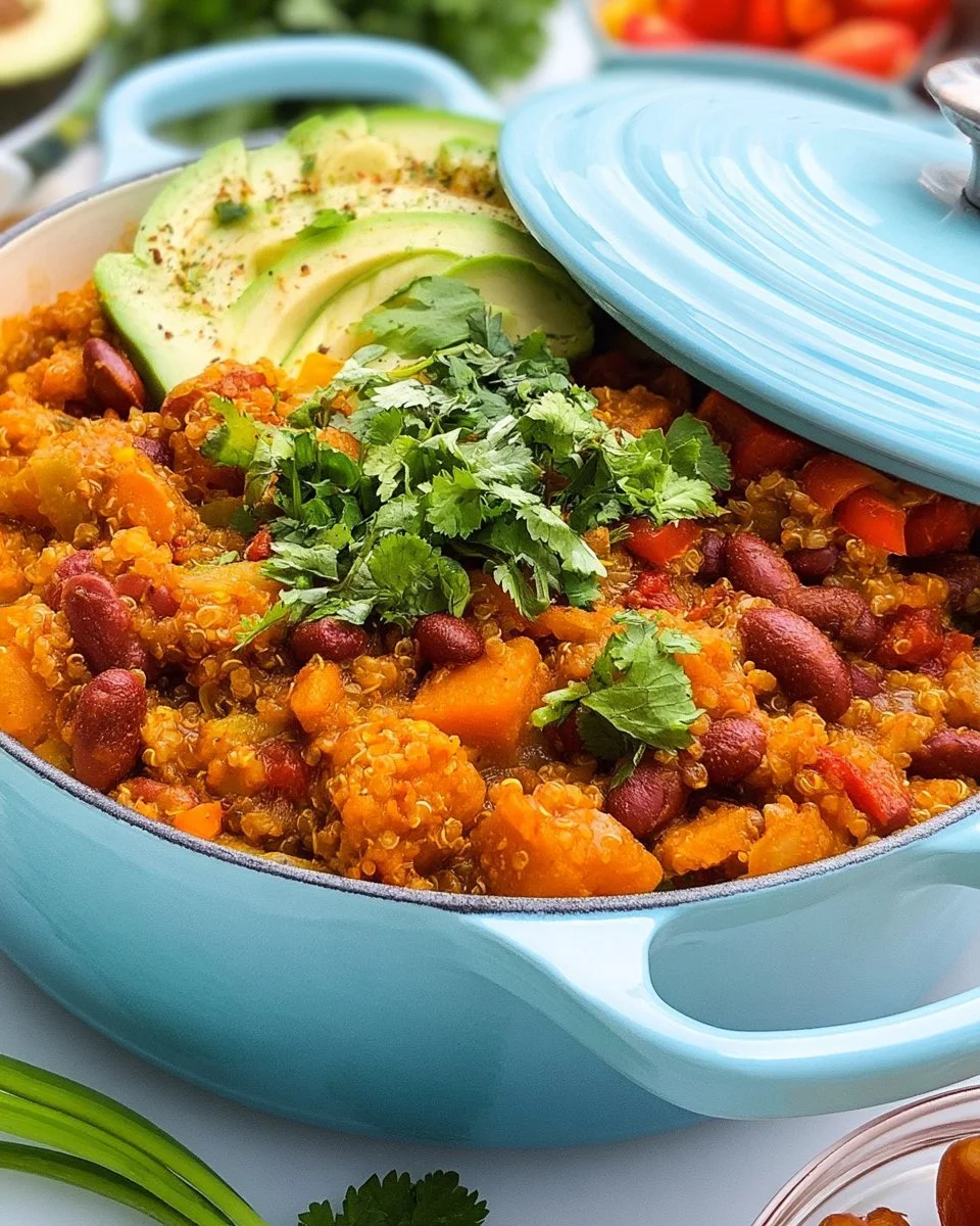 Festive One-Pot Mexican Beans and Quinoa dish cooked and ready to serve